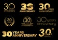 30 years anniversary icon or logo set. 30th birthday celebration golden badge or label for invitation card, jubilee design. Vector Royalty Free Stock Photo